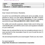 Memo :  Credit Card Acceptance for Assoc. Dues payment