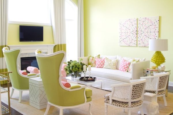yellow green condo living room