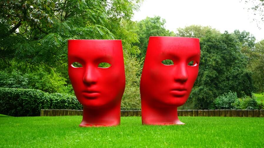 two red mask statue