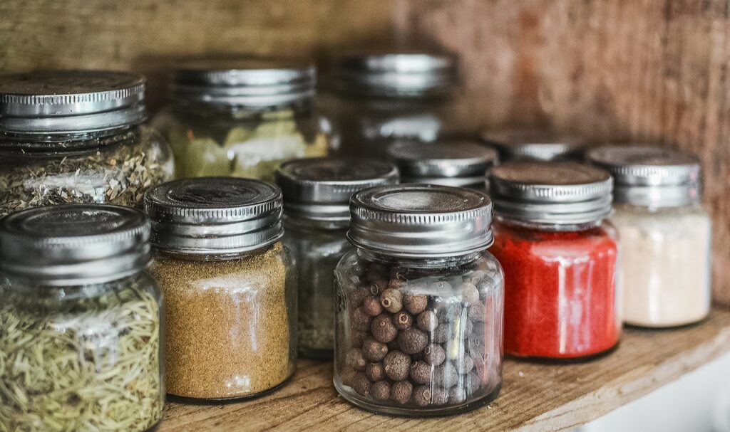 Collection of bottles with aromatic ingredients