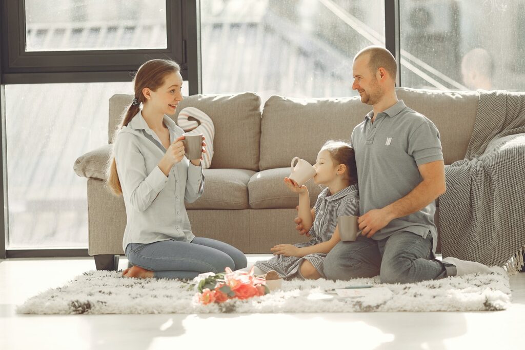 family having fun living room
