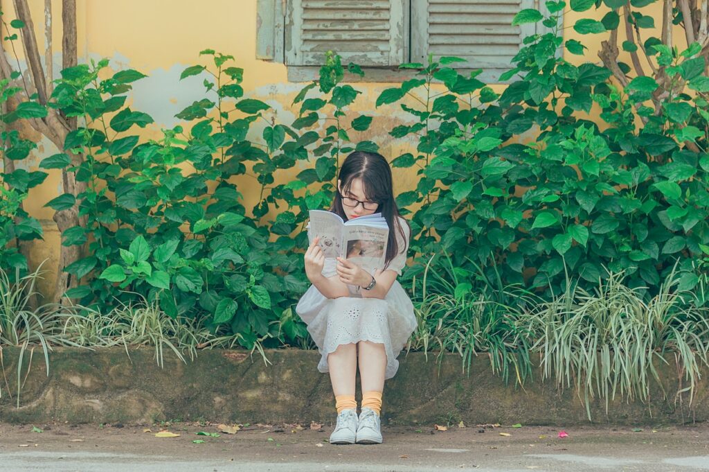 woman reading book