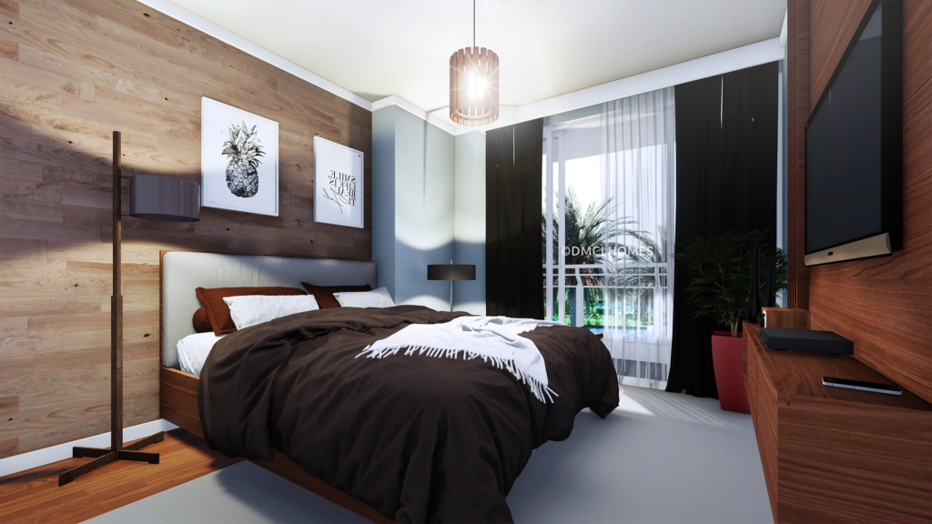 Digital render of a cozy bedroom at DMCI Homes