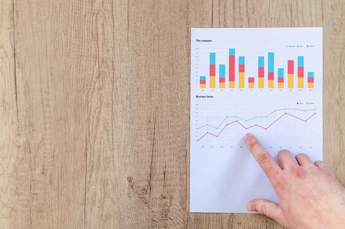 hand pointing on table charts