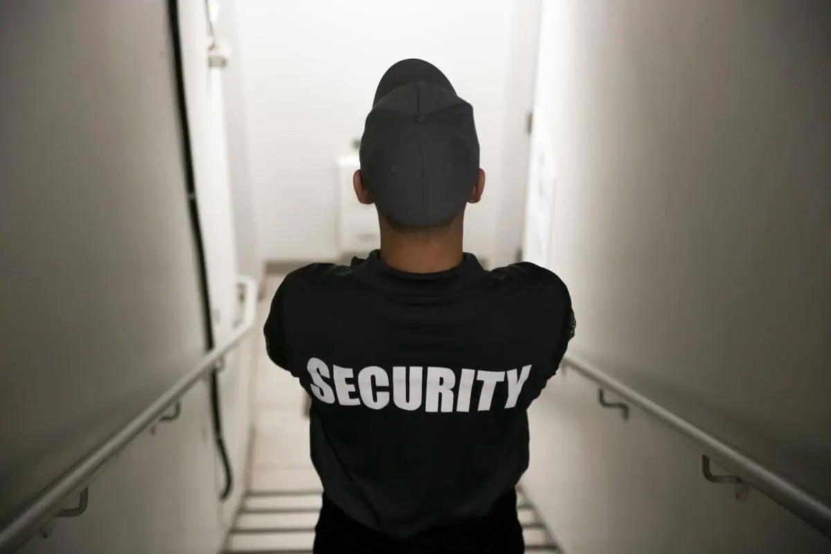 security standing on stairs