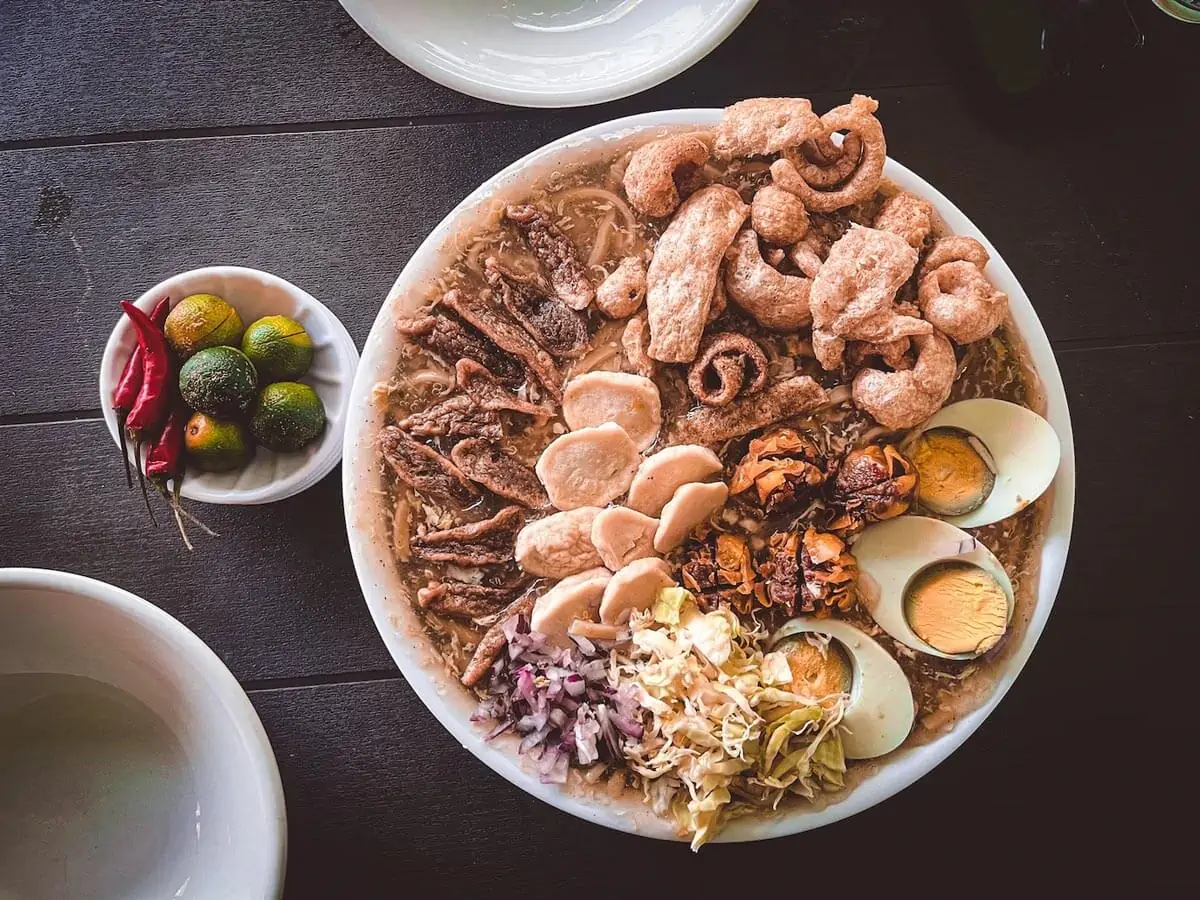 a large bowl of food on a table