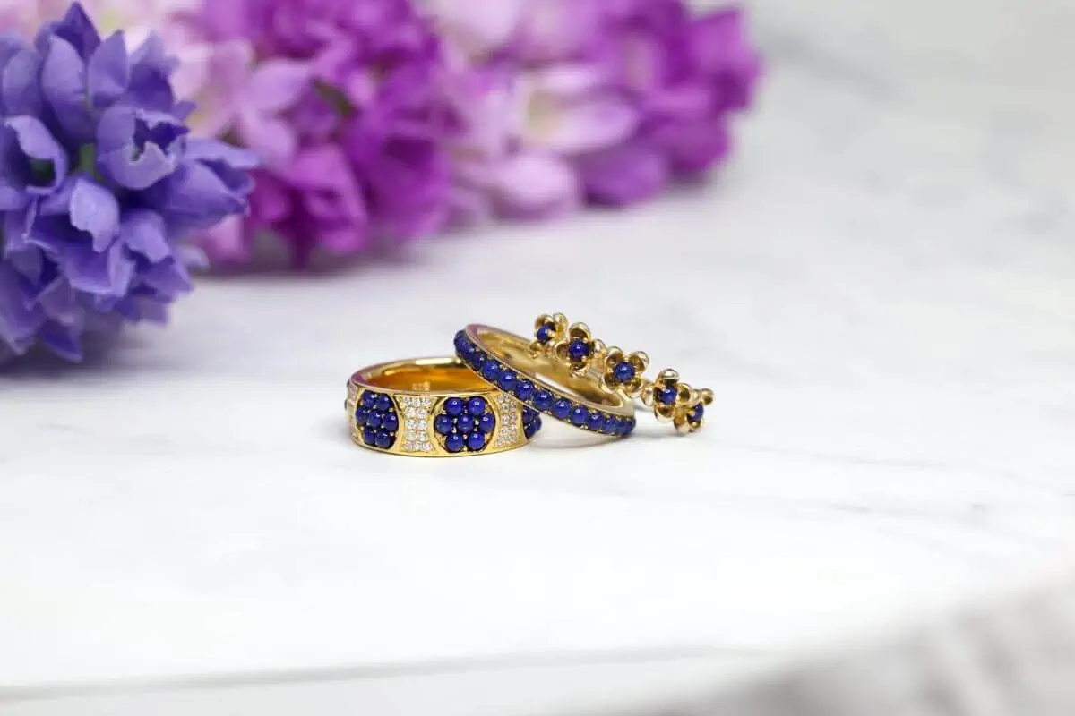 blue and gold ring set