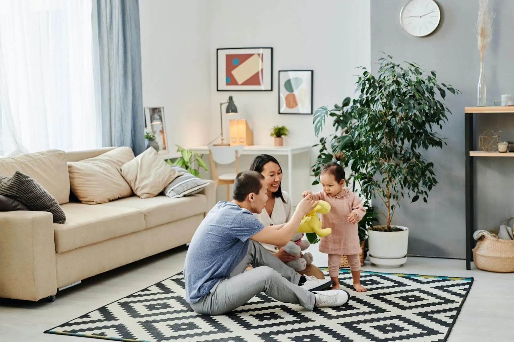 a happy family playing
