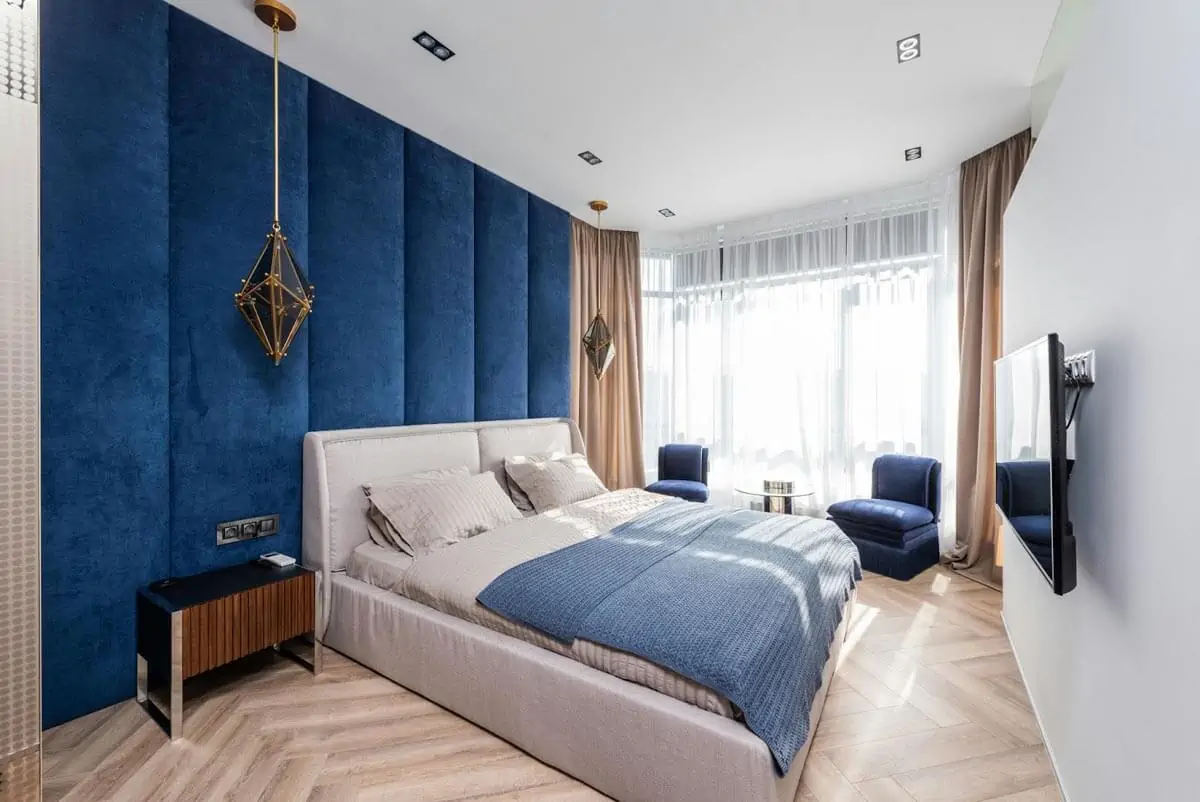 contemporary bedroom with big bed