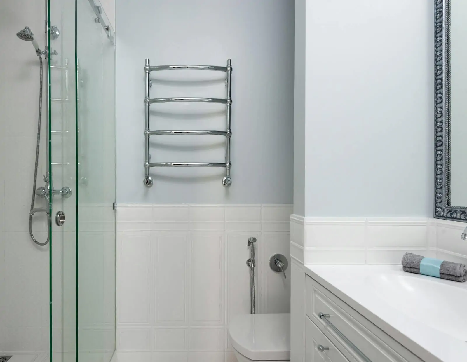 stylish bathroom with shower cabin