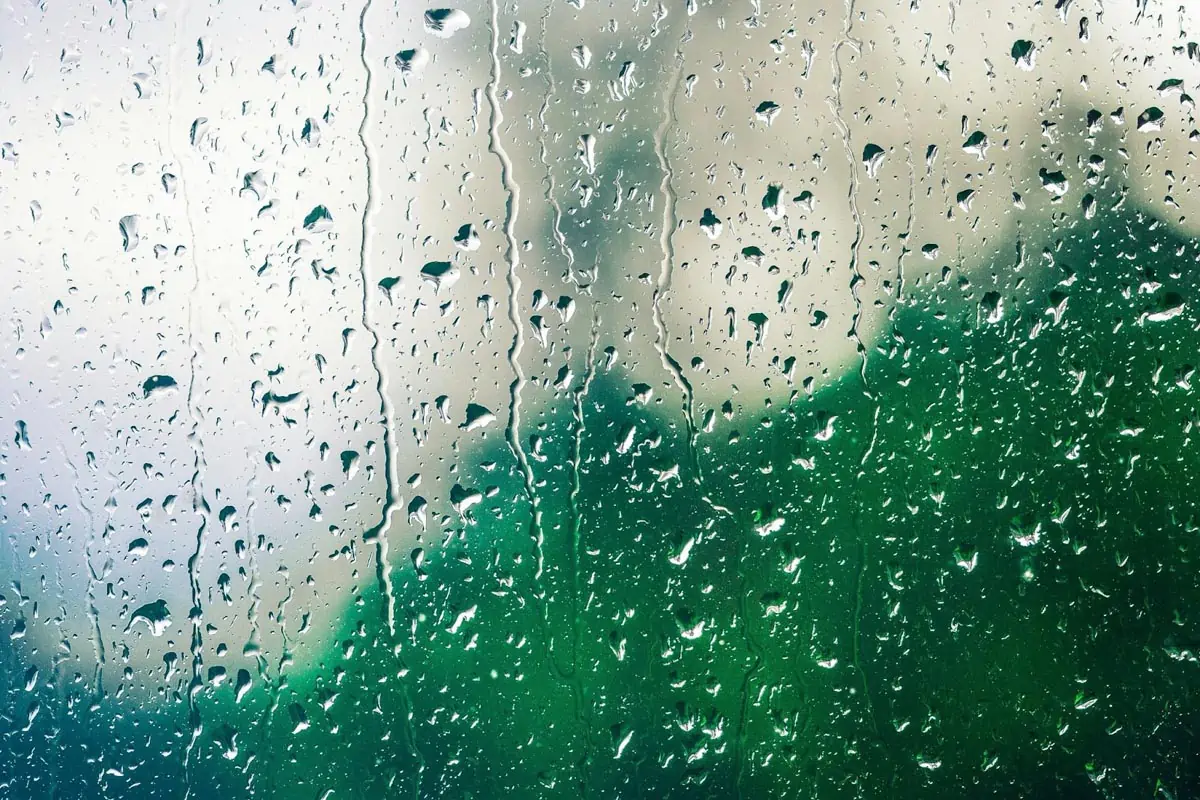 glass panel covered with sprinkle of water