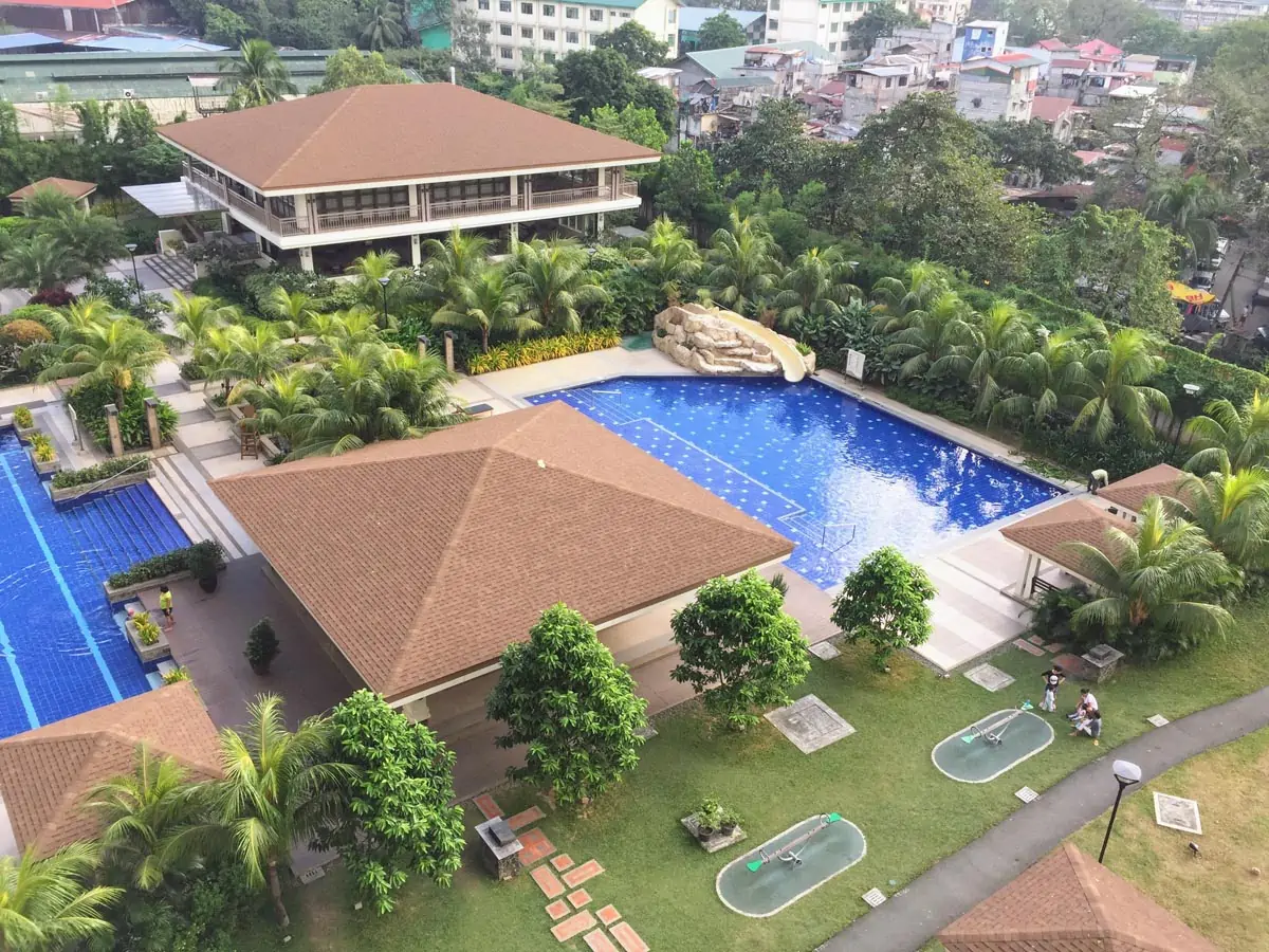 aerial shot of swimming pool